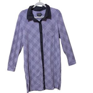 Pendleton purple button up top collar tunic long line plaid sleepwear size Large